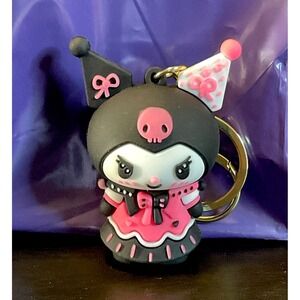 Kawaii Gothic Lolita Gold Keychain 6.45cms  Black Pink White | Cute Chibi Anime